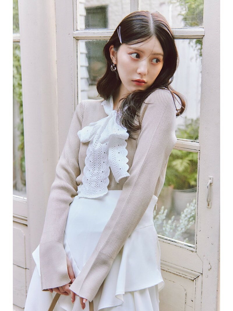 樂天商城 - コットンレースリボンニットトップス rienda リエンダ トップス ニット ベージュ ピンク ネイビー【送料無料】[Rakuten Fashion]