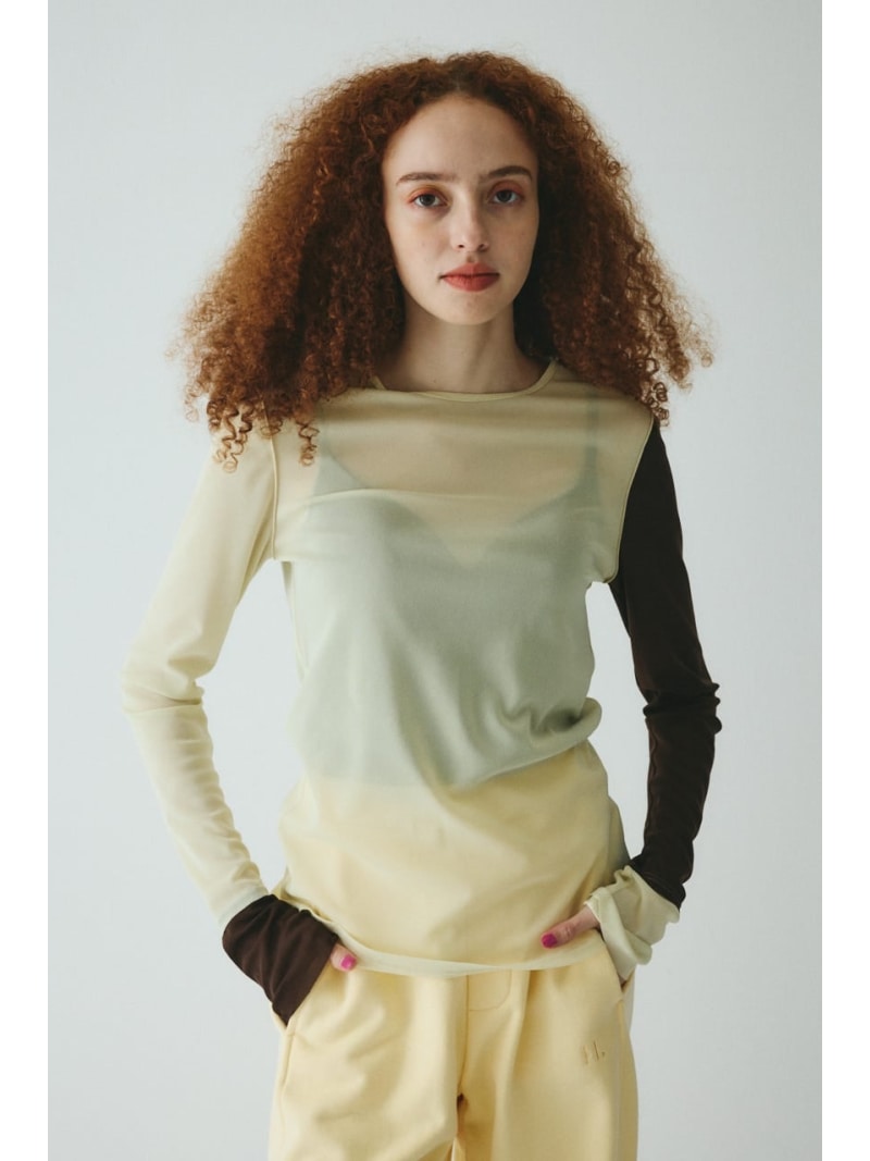 Rakuten - Crew neck mesh inner tops HeRIN.CYE ヘリンドットサイ トップス カットソー・Tシャツ イエロー レッド ベージュ グレー【送料無料】[Rakuten Fashion]