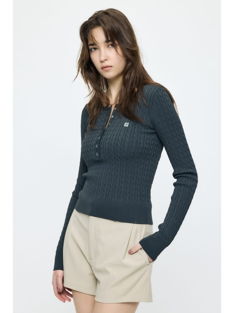 樂天商城 - HENRY NECK CABLE KNIT トップス MOUSSY マウジー トップス ニット ネイビー イエロー グレー【送料無料】[Rakuten Fashion]