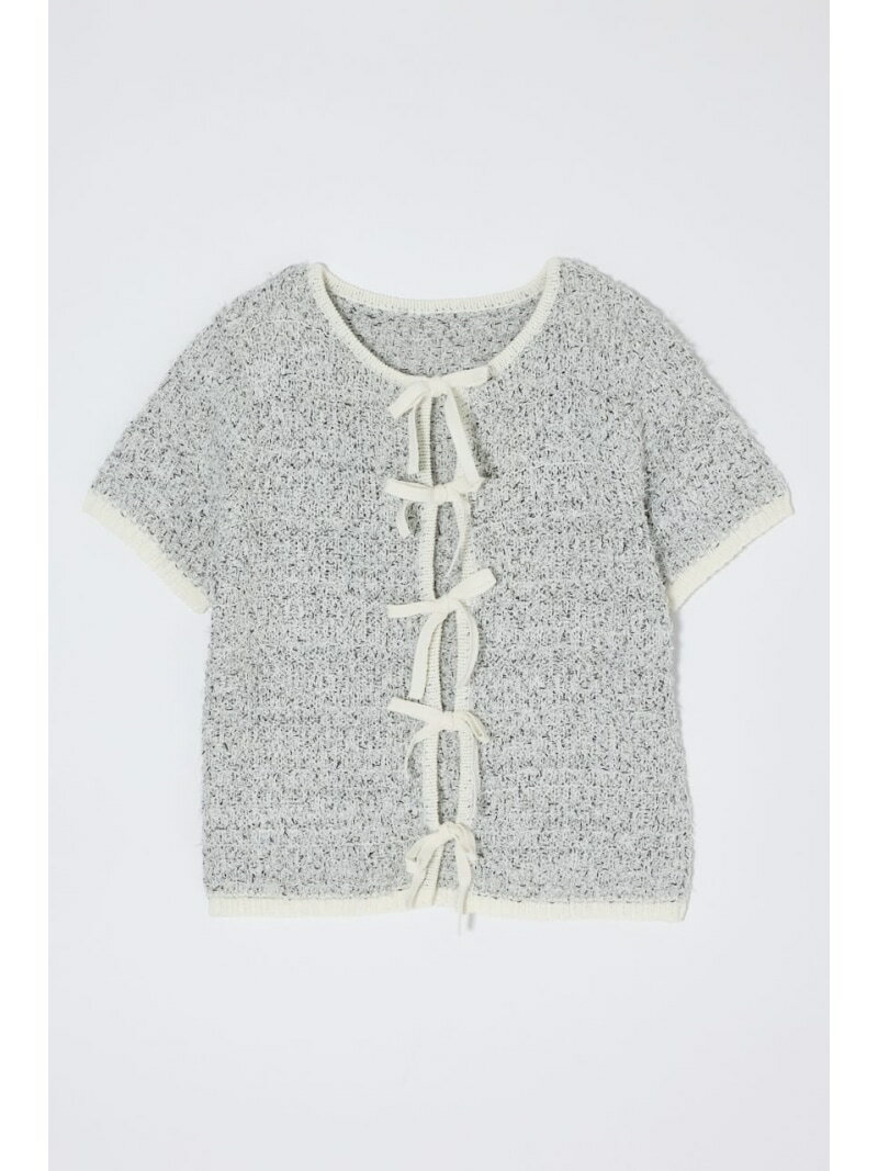 Rakuten - FRONT RIBBON KNIT カーディガン MOUSSY マウジー トップス ニット イエロー ホワイト ネイビー【送料無料】[Rakuten Fashion]