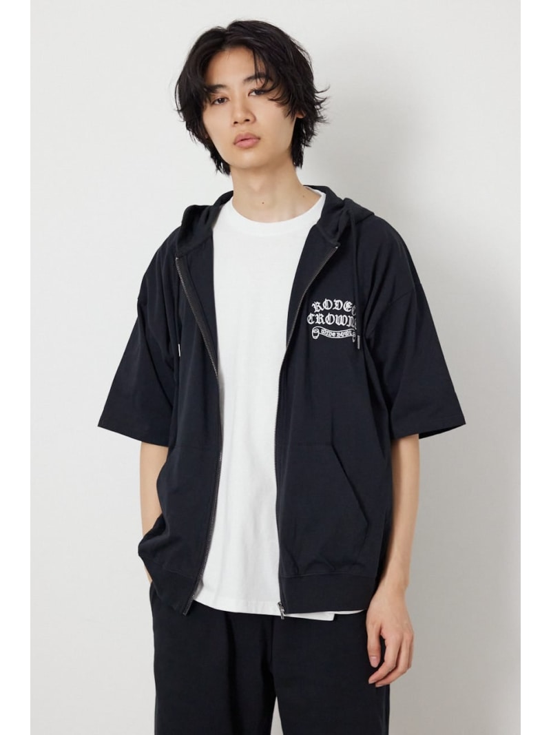 Rakuten - Blackletter 半袖ZIPパーカー RODEO CROWNS WIDE BOWL ロデオクラウンズワイドボウル トップス スウェット・トレーナー グレー ブラック【送料無料】[Rakuten Fashion]