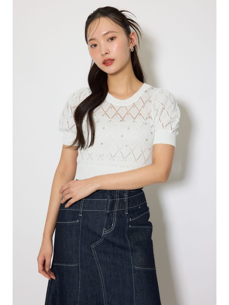 【AKB48 伊藤百花さん着用アイテム】ビジュー付きバックリボンニットトップス rienda リエンダ トップス ニット ブラック ホワイト ピンク【送料無料】[Rakuten Fashion]