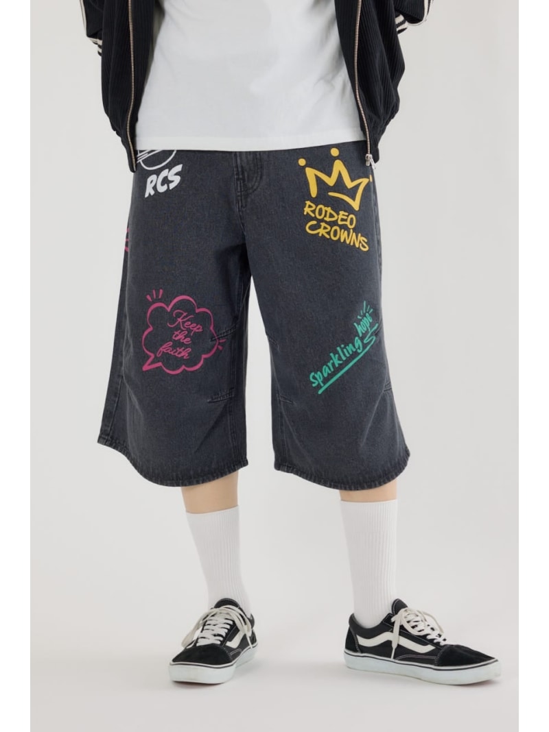 樂天商城 - 【SALE／50%OFF】ラクガキバミューダデニムパンツ RODEO CROWNS WIDE BOWL ロデオクラウンズワイドボウル パンツ ジーンズ・デニムパンツ ブラック【RBA_E】[Rakuten Fashion]