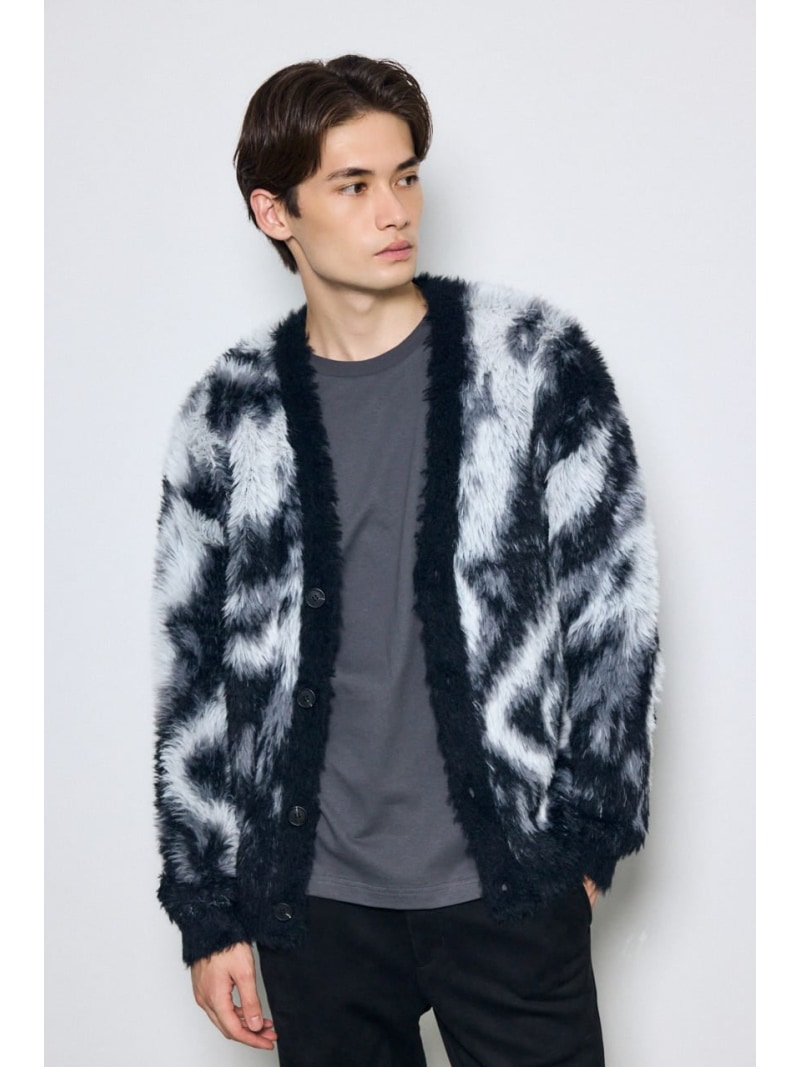 起毛総柄カーディガン AZUL BY MOUSSY アズールバイマウジー トップス カーディガン ブラック カーキグリーン【送料無料】[Rakuten Fashion]