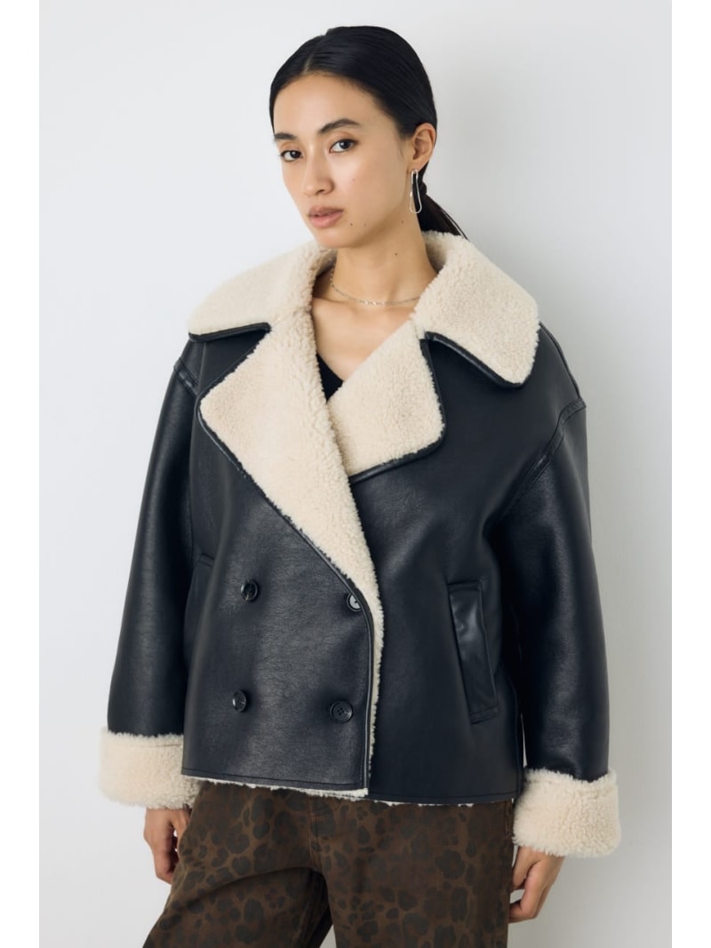 フェイクムートンボアライダースジャケット AZUL BY MOUSSY アズールバイマウジー ジャケット・アウター ブルゾン・ジャンパー ブラック ベージュ【送料無料】[Rakuten Fashion]