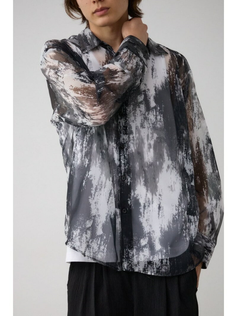 【SALE／50%OFF】シアー総柄長袖シャ