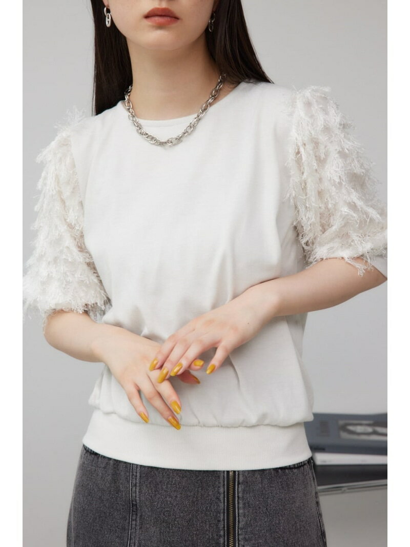 【SALE／50%OFF】袖フェザー5分袖トッ