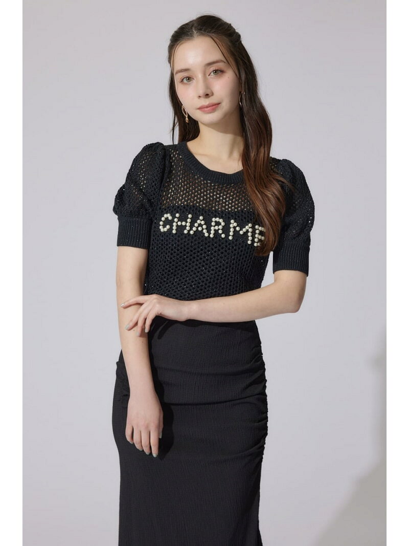 【SALE／60%OFF】メッシュロゴショートニットトップス rienda リエンダ トップス ニット ブラック ピンク【RBA_E】[Rakuten Fashion]