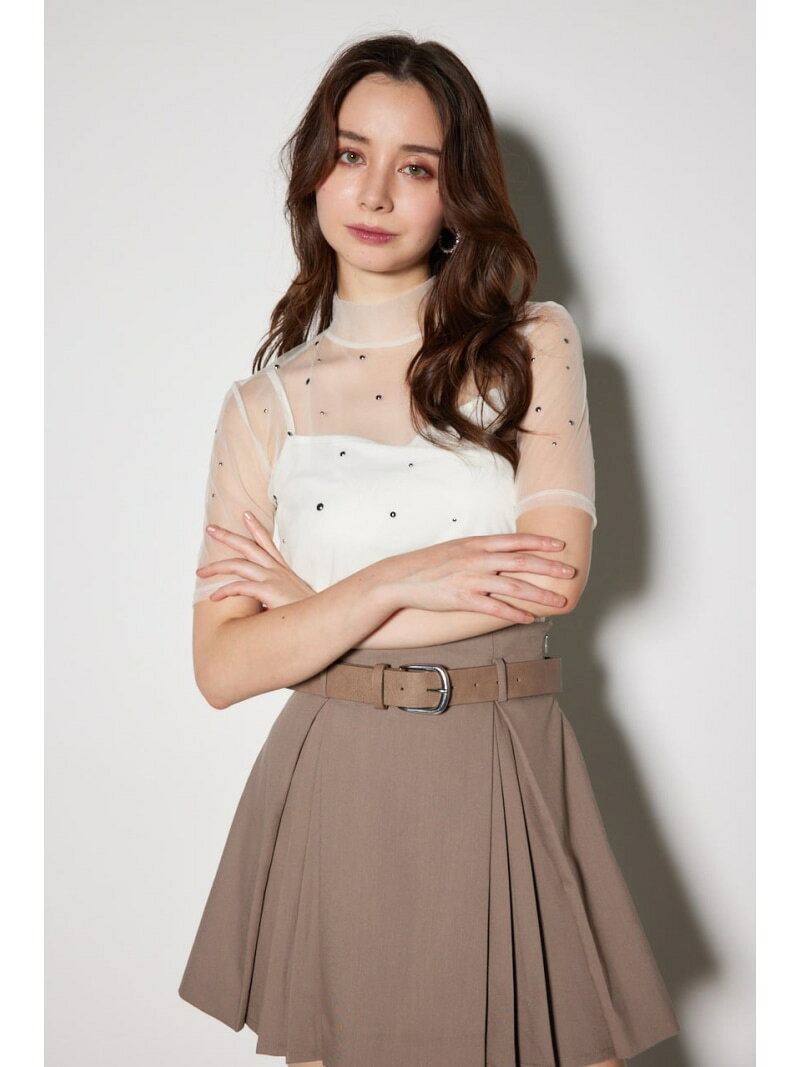 【SALE／30%OFF】メタルボールシアートップス rienda リエンダ トップス カットソー・Tシャツ ホワイト ピンク グレー【RBA_E】【送料無料】[Rakuten Fashion]