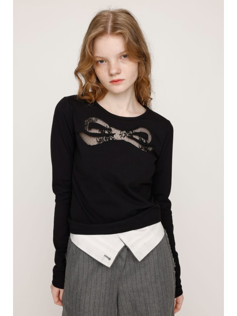 Rakuten - 【SALE／40%OFF】RIBBON LACE トップス SLY スライ トップス カットソー・Tシャツ ネイビー ブラック ピンク【RBA_E】【送料無料】[Rakuten Fashion]