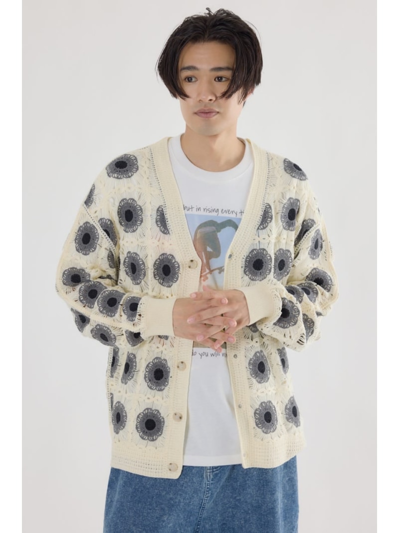 クロシェフラワーニットカーディガン RODEO CROWNS WIDE BOWL ロデオクラウンズワイドボウル トップス カーディガン ブラック ホワイト【送料無料】[Rakuten Fashion]のサムネイル