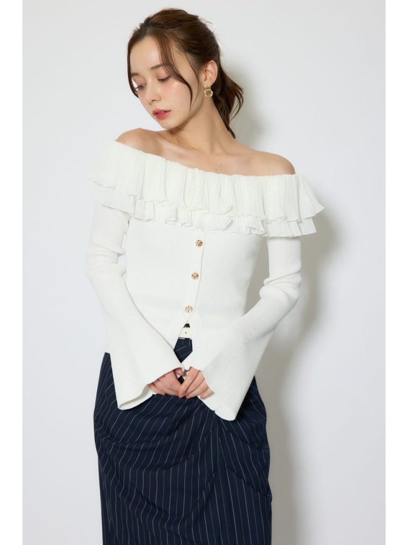プリーツレースオフショルニットトップス rienda リエンダ トップス ニット ブラック ホワイト ピンク【送料無料】 Rakuten Fashion