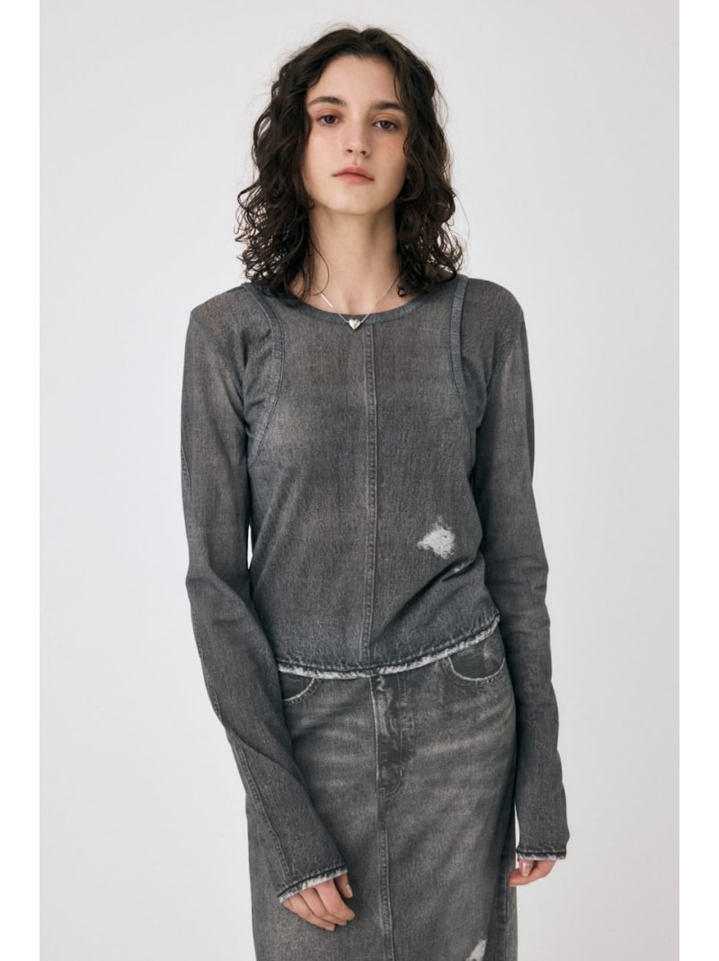 Rakuten - 【SALE／60%OFF】DENIM PRINT TRANSPARENT ロンT MOUSSY マウジー トップス カットソー・Tシャツ ブラック【RBA_E】[Rakuten Fashion]