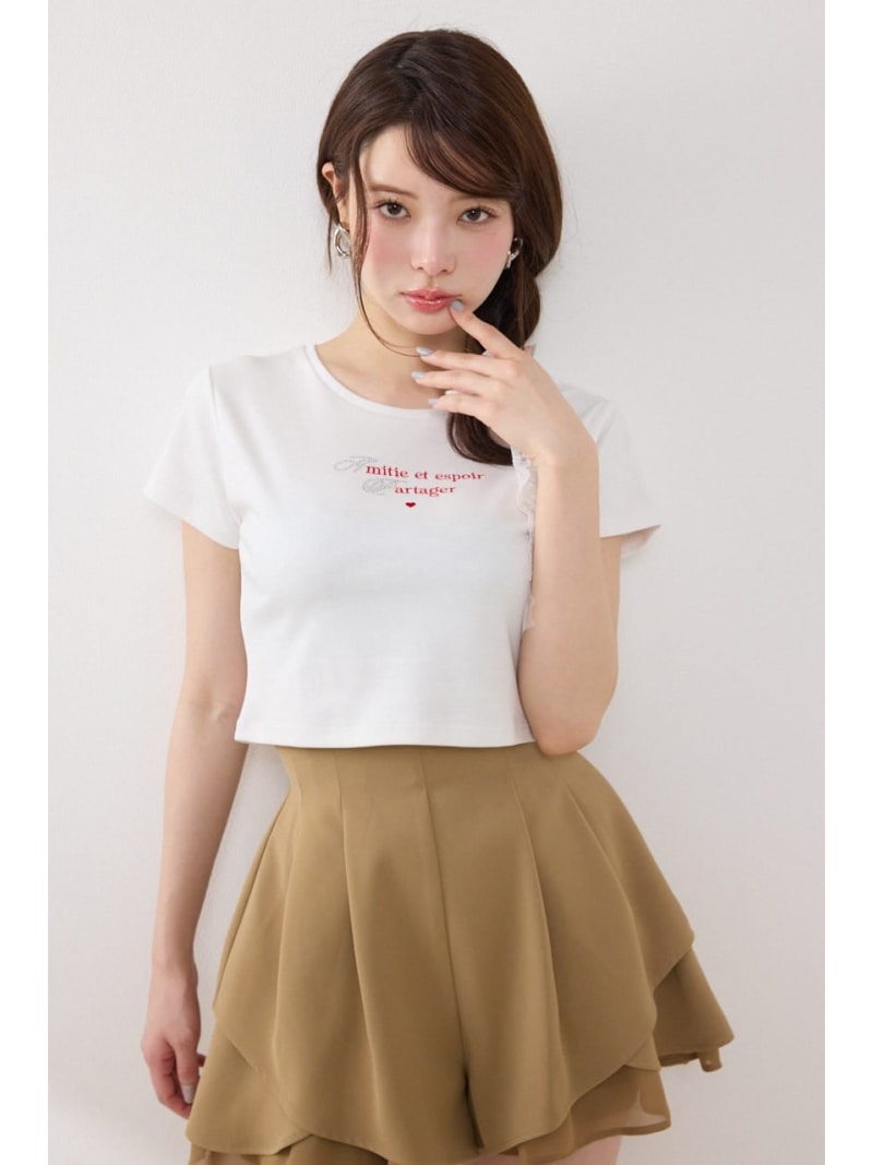 ラインストーンコンパクトロゴTシャツ rienda リエンダ トップス カットソー・Tシャツ ネイビー レッド ホワイト【送料無料】[Rakuten Fashion]