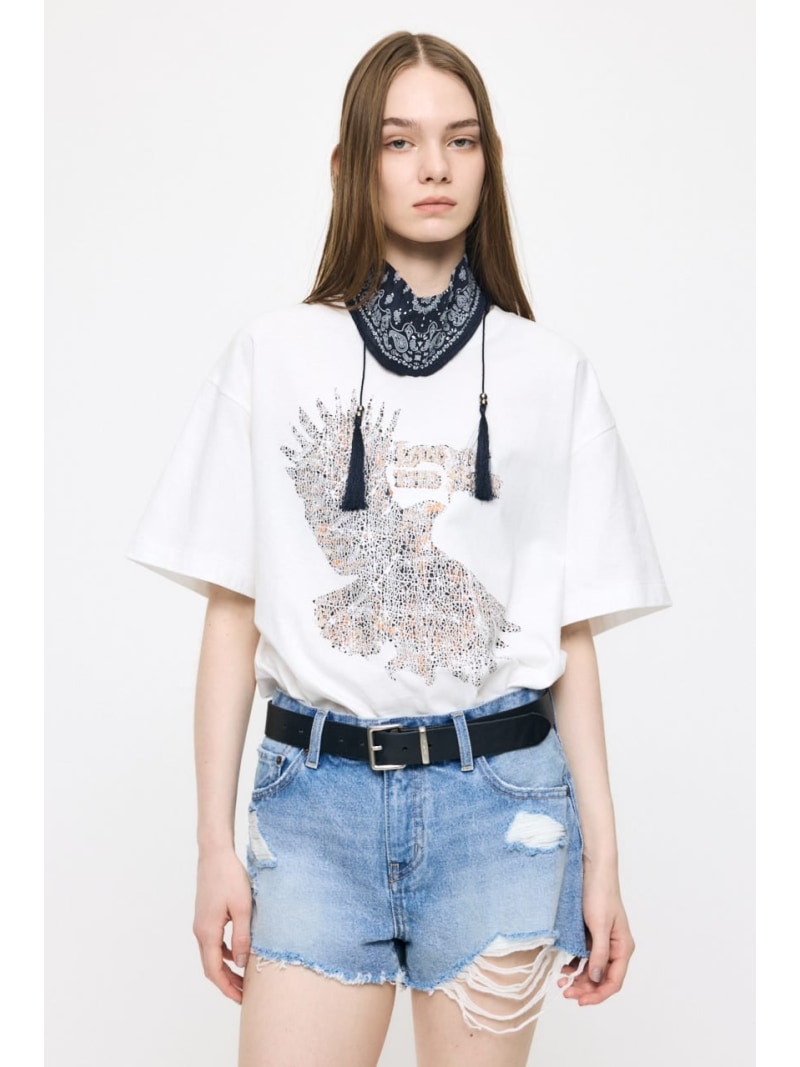 JN LAND OF THE FREE TEE MOUSSY マウジー トップス カットソー・Tシャツ ブラック ホワイト【送料無料】[Rakuten Fashion]