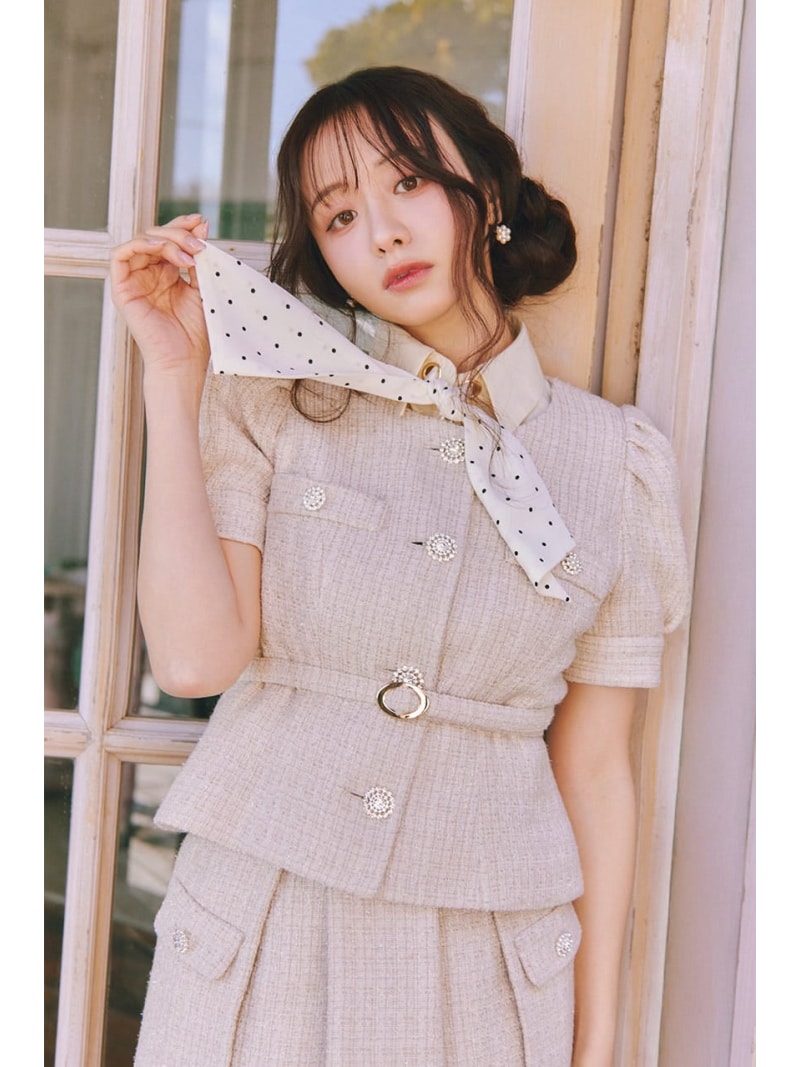 【SALE／30%OFF】【森香澄さん着用】ノーカラーツイードペプラムジャケット rienda リエ