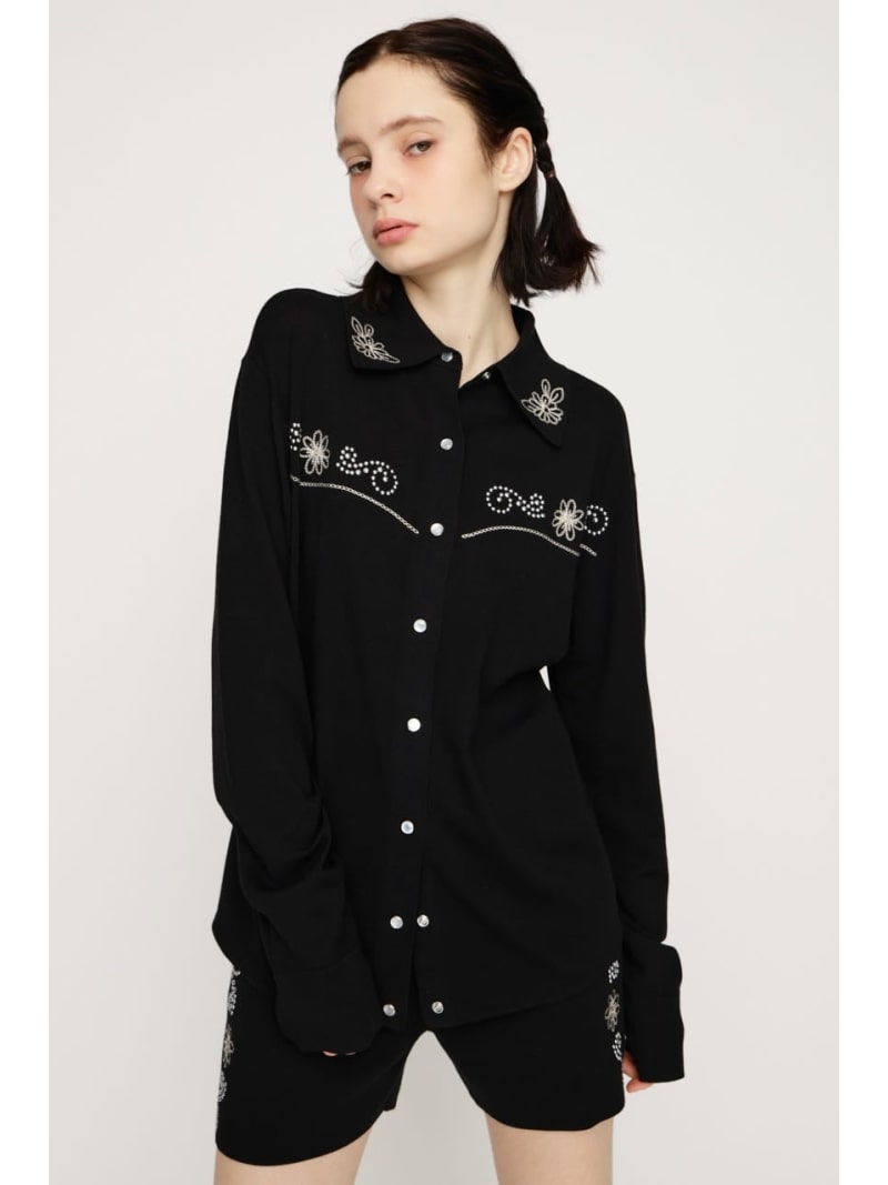 Rakuten - WESTERN STUDS KNIT シャツ SLY スライ トップス シャツ・ブラウス ブラック ブラウン【送料無料】[Rakuten Fashion]