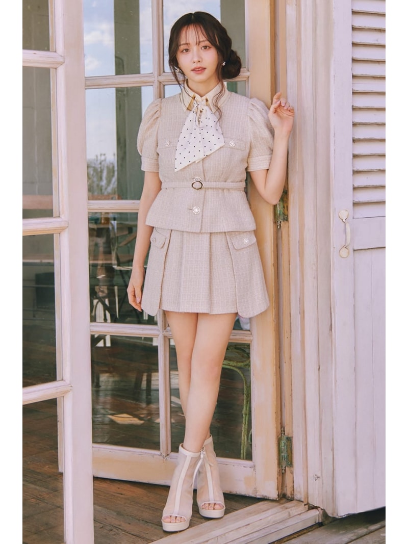 【SALE／30%OFF】【森香澄さん着用】サイドラップツイードスコートショートパンツ rienda
