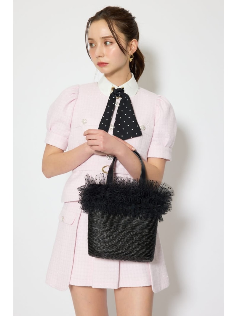 樂天商城 - 【SALE／10%OFF】チュールコンビハンドバッグ rienda リエンダ バッグ その他のバッグ ブラック ベージュ【RBA_E】【送料無料】[Rakuten Fashion]