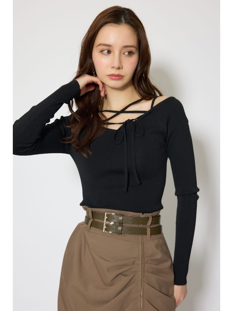 Rakuten - ストリングタイトニットトップス rienda リエンダ トップス ニット ベージュ ブラック【送料無料】[Rakuten Fashion]