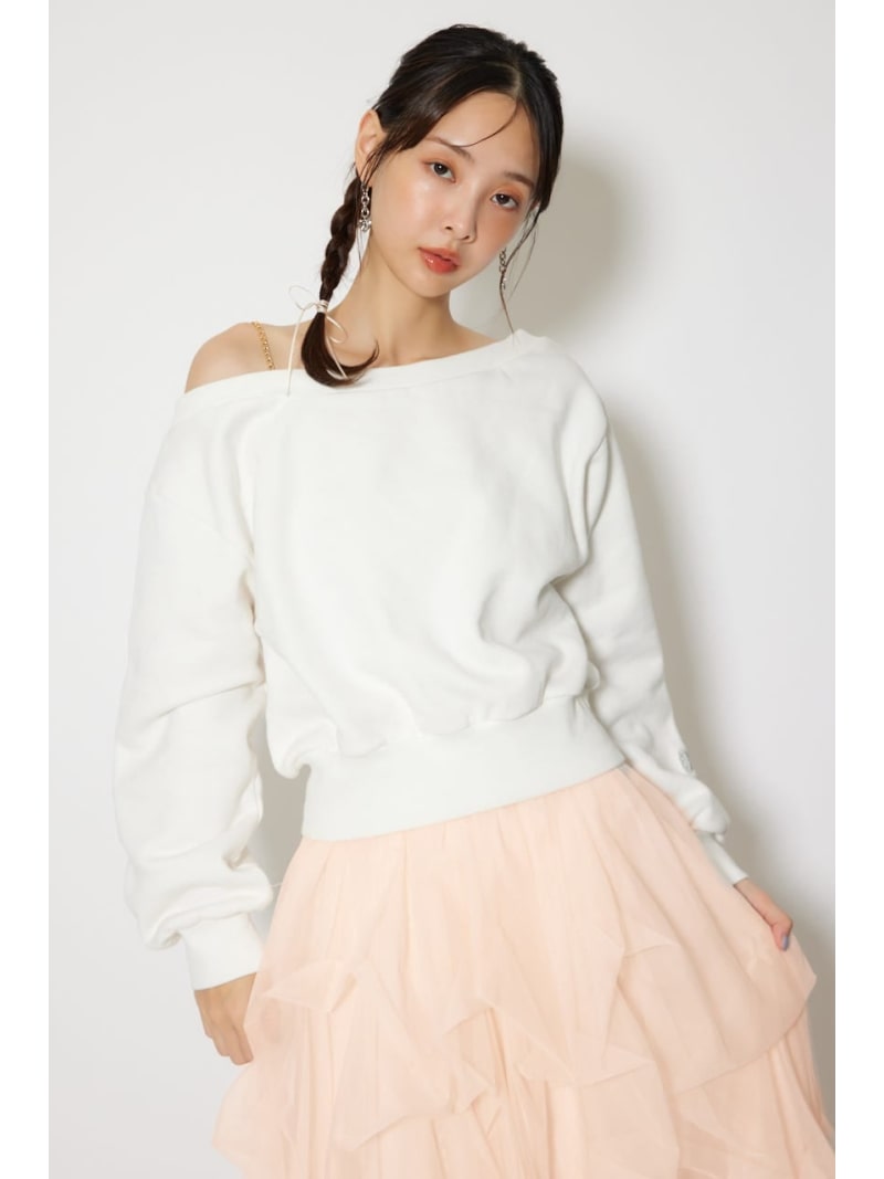 ワンショルダーボリュームスウェットトップス rienda リエンダ トップス カットソー・Tシャツ ネイビー ホワイト イエロー【送料無料】[Rakuten Fashion]