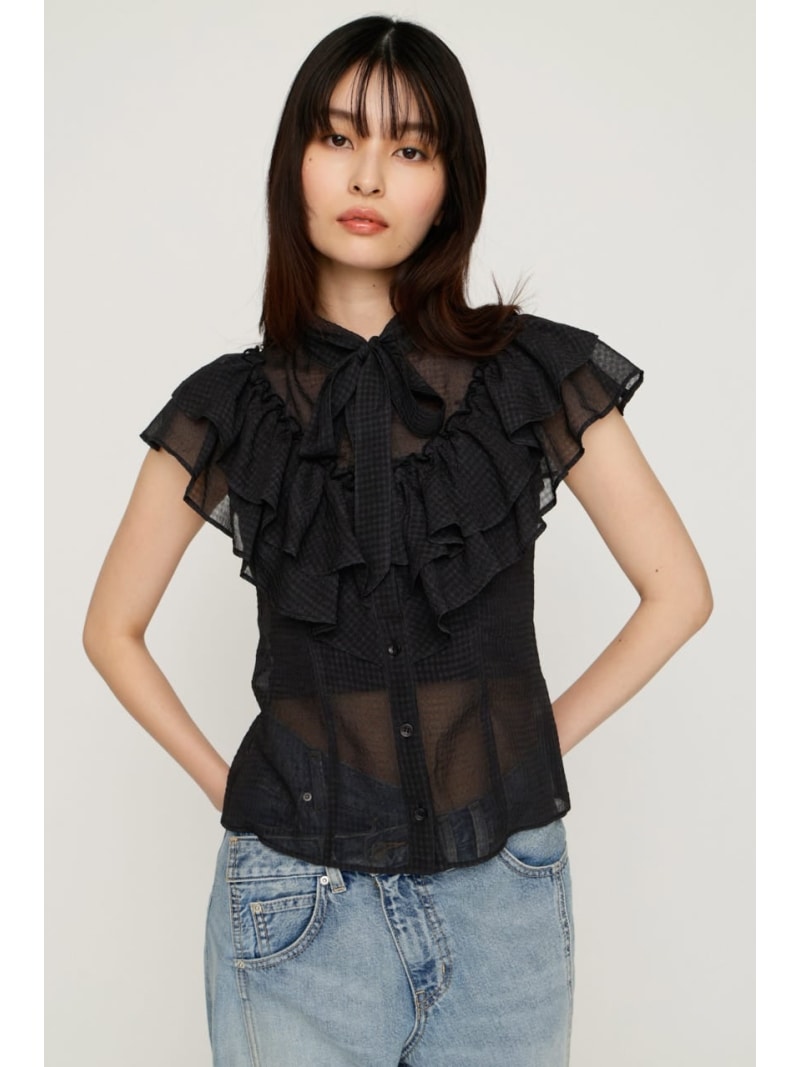 FRILL RIBBON ブラウス SLY スライ トップス シャツ・ブラウス ベージュ ブラック【送料無料】[Rakuten Fashion]