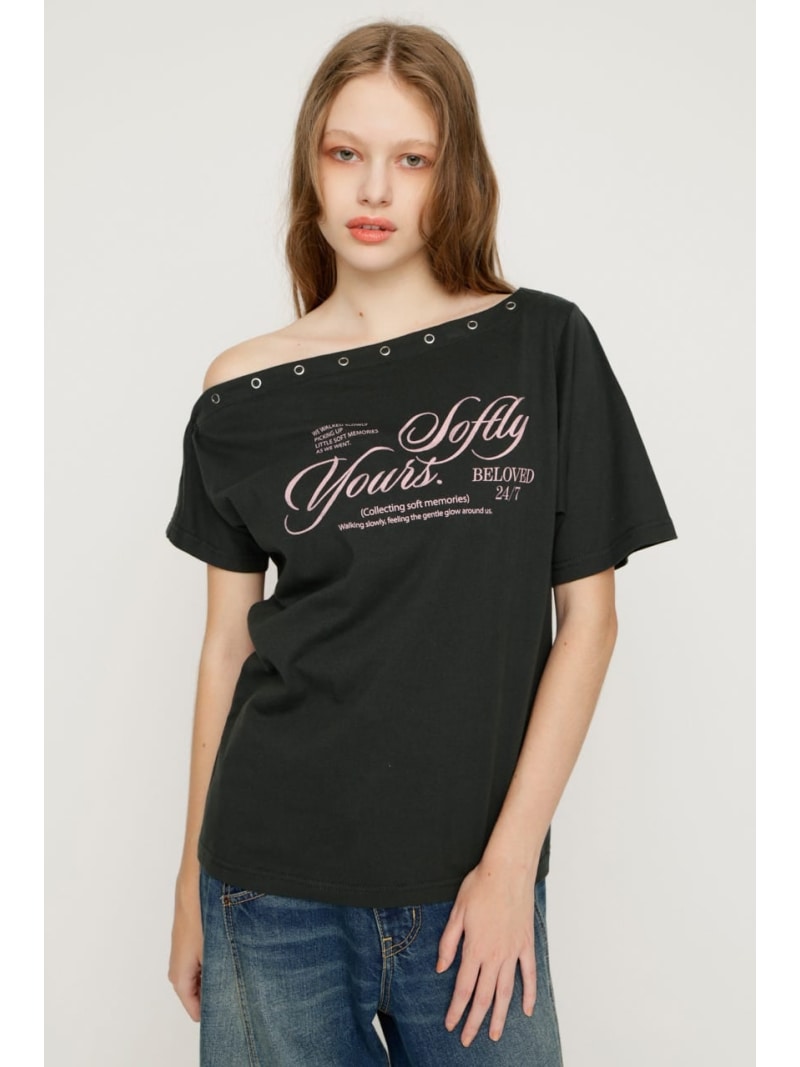 Rakuten - ONE SHOULDER PRINT トップス SLY スライ トップス カットソー・Tシャツ ブラウン グレー ブラック【送料無料】[Rakuten Fashion]