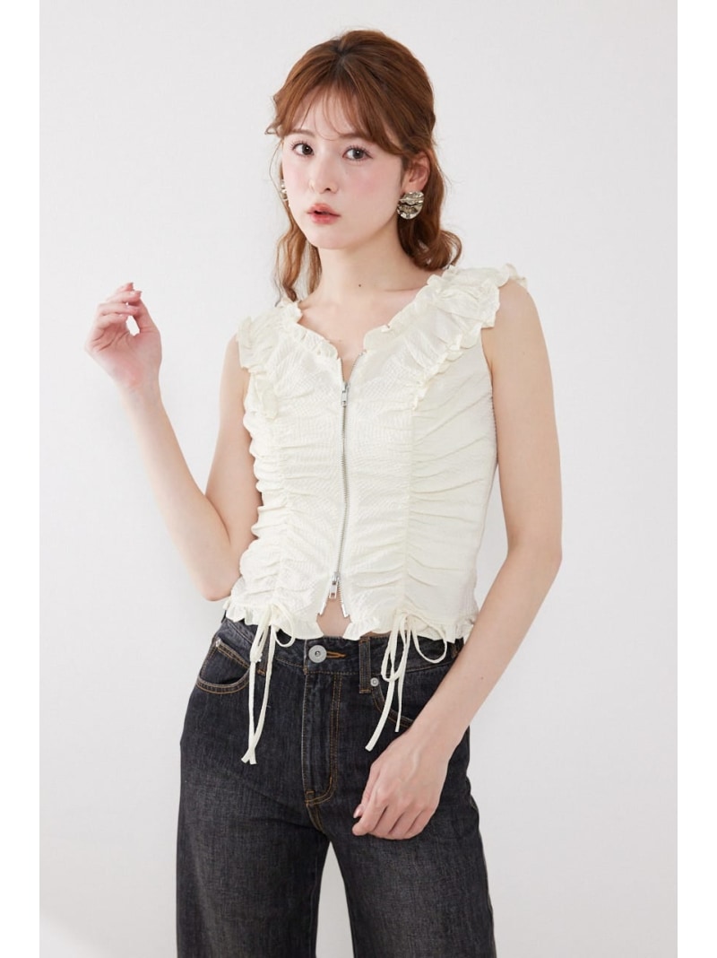 【AKB48 倉野尾成美さん着用アイテム】フロントジップノースリブラウス rienda リエンダ トップス シャツ・ブラウス レッド ブラック【送料無料】[Rakuten Fashion]