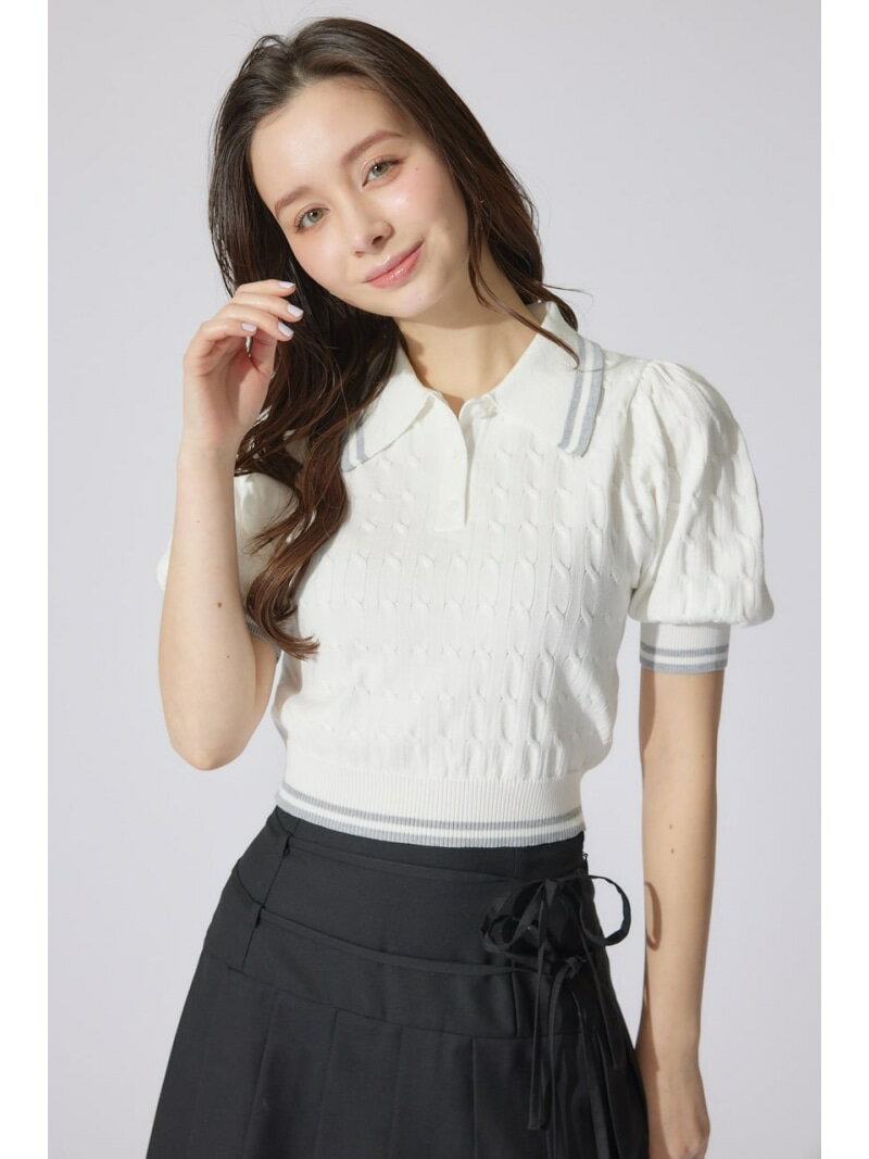 ポロデザインニットトップス rienda リエンダ トップス ニット ホワイト ブラック【送料無料】[Rakuten Fashion]のサムネイル