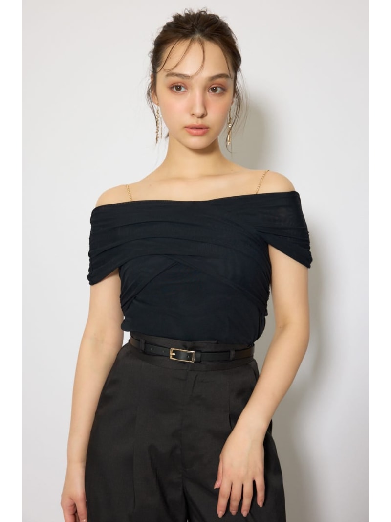 Rakuten - フロントクロスチュールカットトップス rienda リエンダ トップス カットソー・Tシャツ ブラック イエロー【送料無料】[Rakuten Fashion]