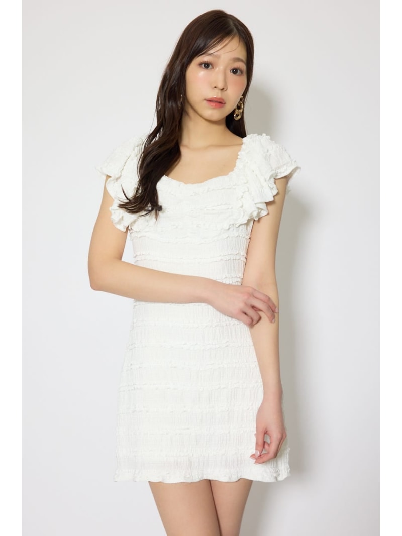 Rakuten - ショルダーフリルカットミニワンピース rienda リエンダ ワンピース・ドレス ワンピース ブラック ホワイト【送料無料】[Rakuten Fashion]