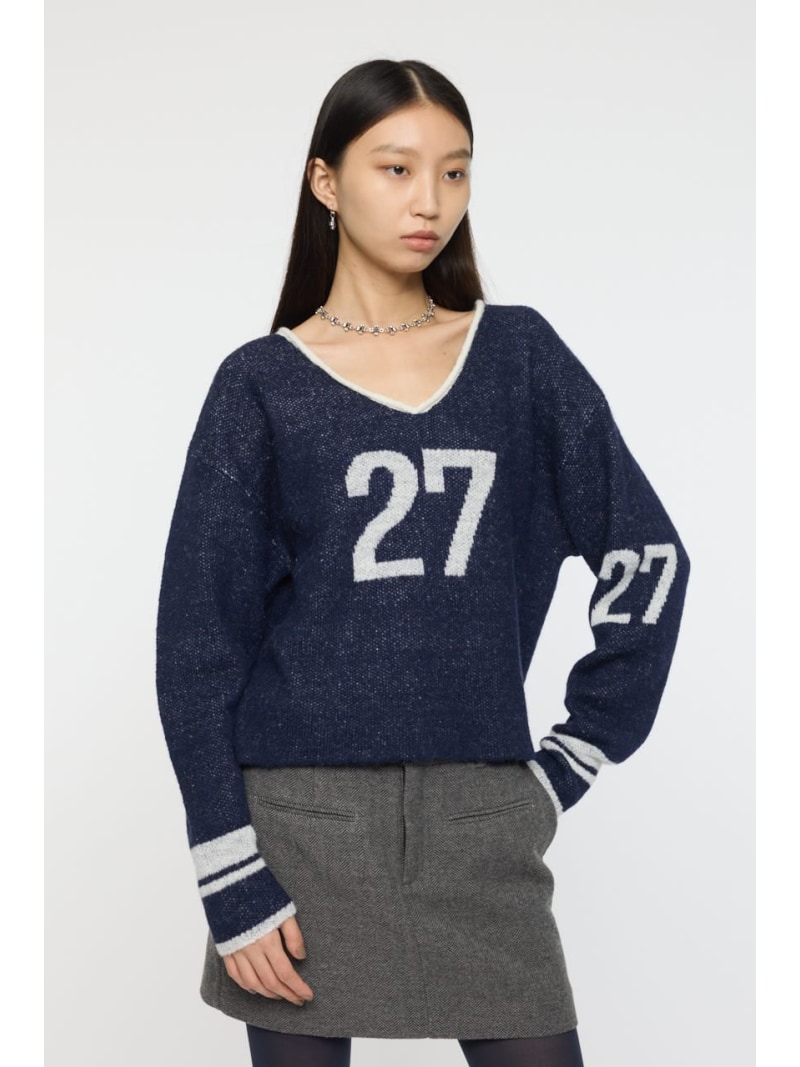 SHAGGY NUMBERING セーター MOUSSY マウジー トップス ニット ベージュ ネイビー【送料無料】[Rakuten Fashion]