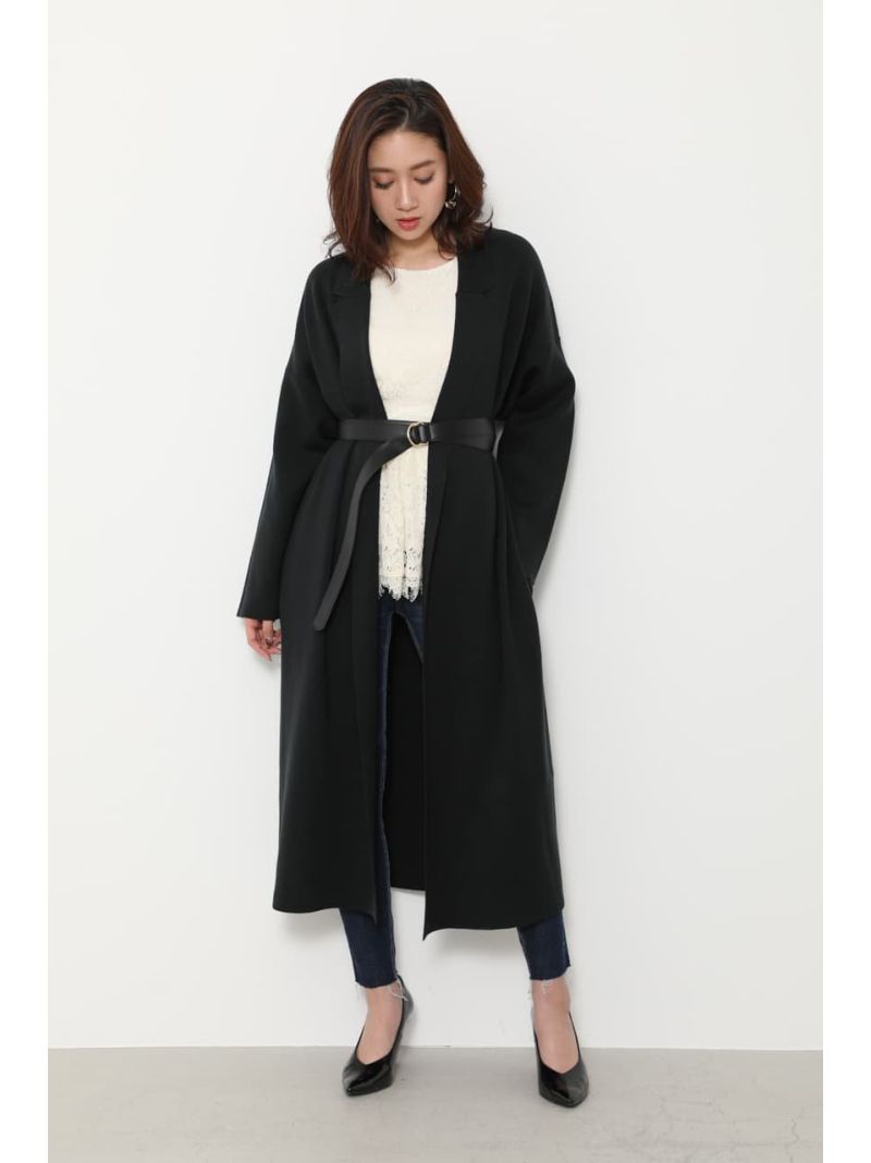 【SALE／30%OFF】Tailored Collar Knit Jacket rienda リエンダ ニット カーディガン ブラック ホワイト【RBA_E】【送料無料】[Rakuten Fashion]