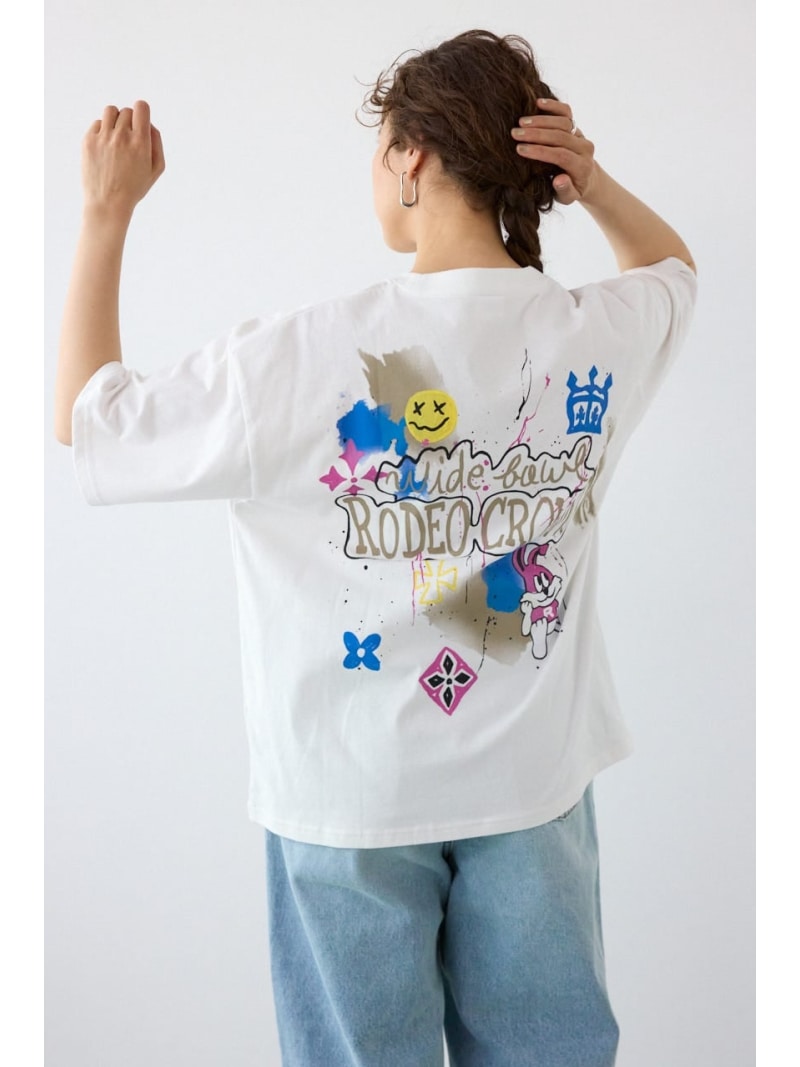 【SALE／30%OFF】Spray Graffiti TEE RODEO CROWNS WIDE BOWL ロデオクラウンズワイドボウル トップス カットソー・Tシャツ グリーン ホワイト ブラック【RBA_E】[Rakuten Fashion]