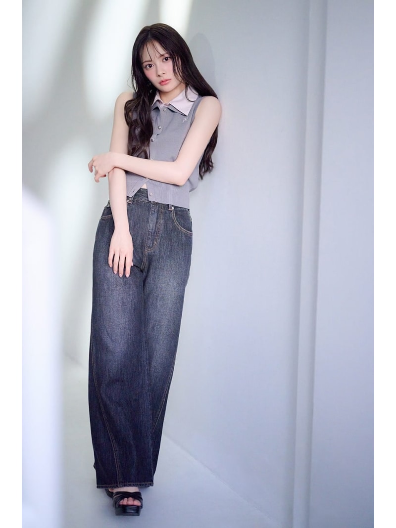 Rakuten - 【AKB48 着用アイテム】2WAYデニムワイドパンツ rienda リエンダ パンツ ジーンズ・デニムパンツ ブラック【送料無料】[Rakuten Fashion]