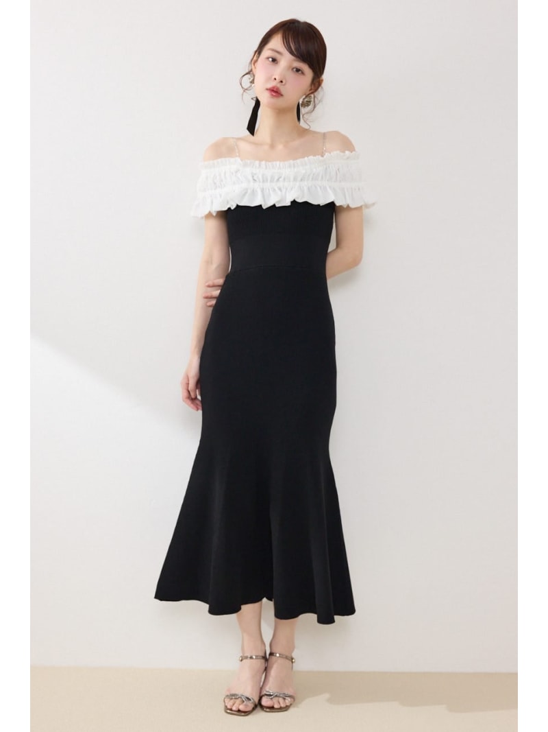 Rakuten - フリルドッキングニットワンピース rienda リエンダ ワンピース・ドレス ワンピース ピンク ブラック【送料無料】[Rakuten Fashion]