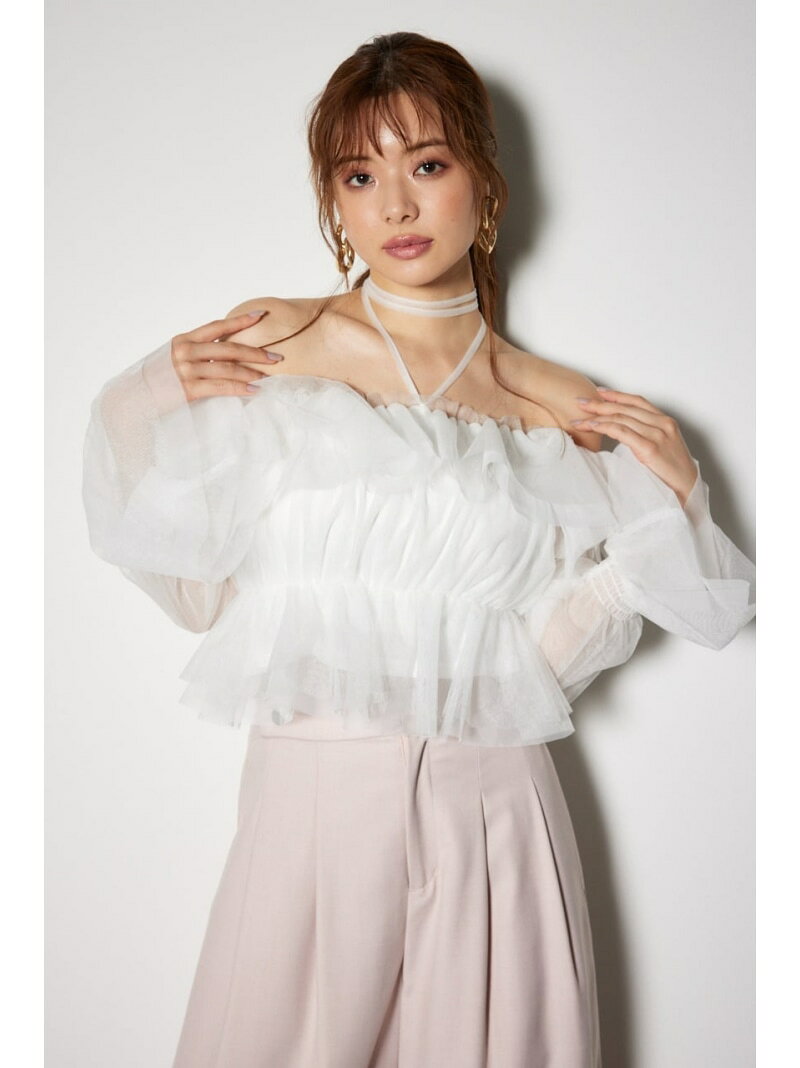 Rakuten - 2WAYギャザーオフショルチュールブラウス rienda リエンダ トップス シャツ・ブラウス ブラック ホワイト【送料無料】[Rakuten Fashion]