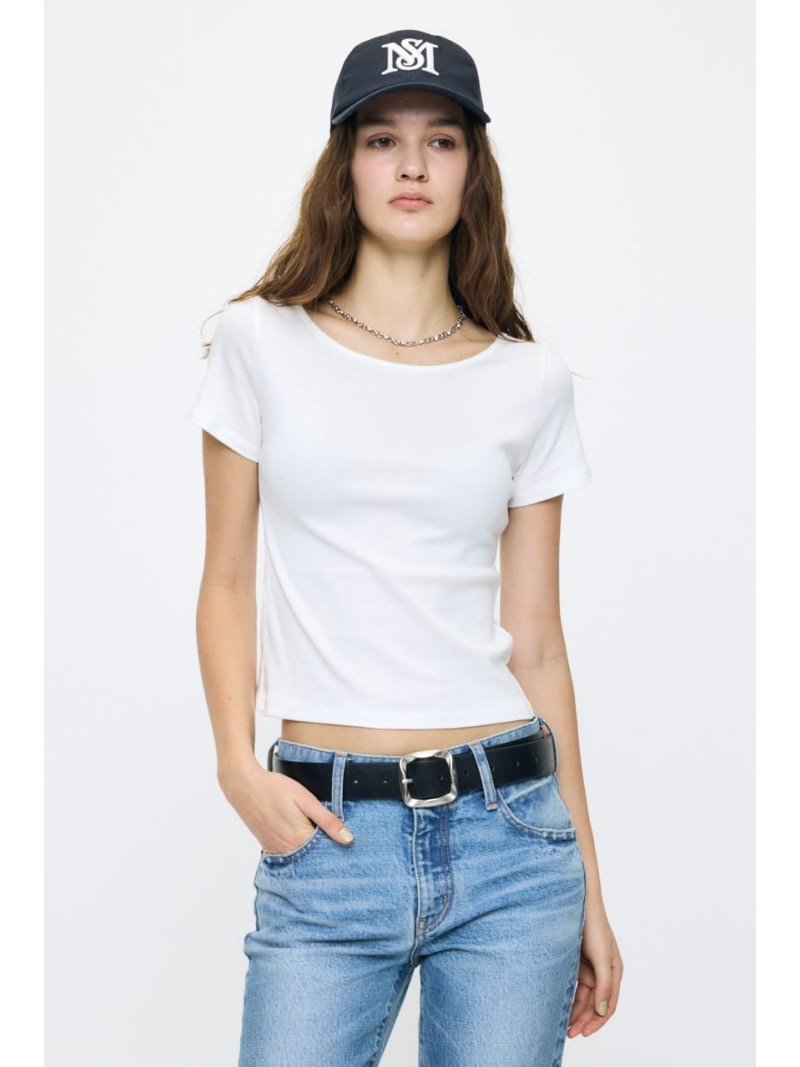 Rakuten - SUVIN GIZA BOAT NECK TEE MOUSSY マウジー トップス カットソー・Tシャツ ブラック ホワイト【送料無料】[Rakuten Fashion]