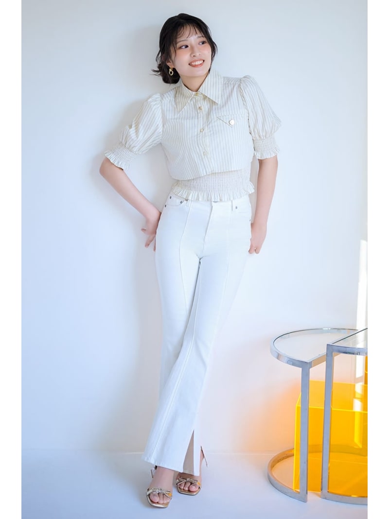 【AKB48 行天優莉奈さん着用アイテム】【AKB48着用アイテム】レースアップハイウエストデニムパンツ rienda リエンダ パンツ ジーンズ・デニムパンツ ホワイト ブラック【送料無料】[Rakuten Fashion]
