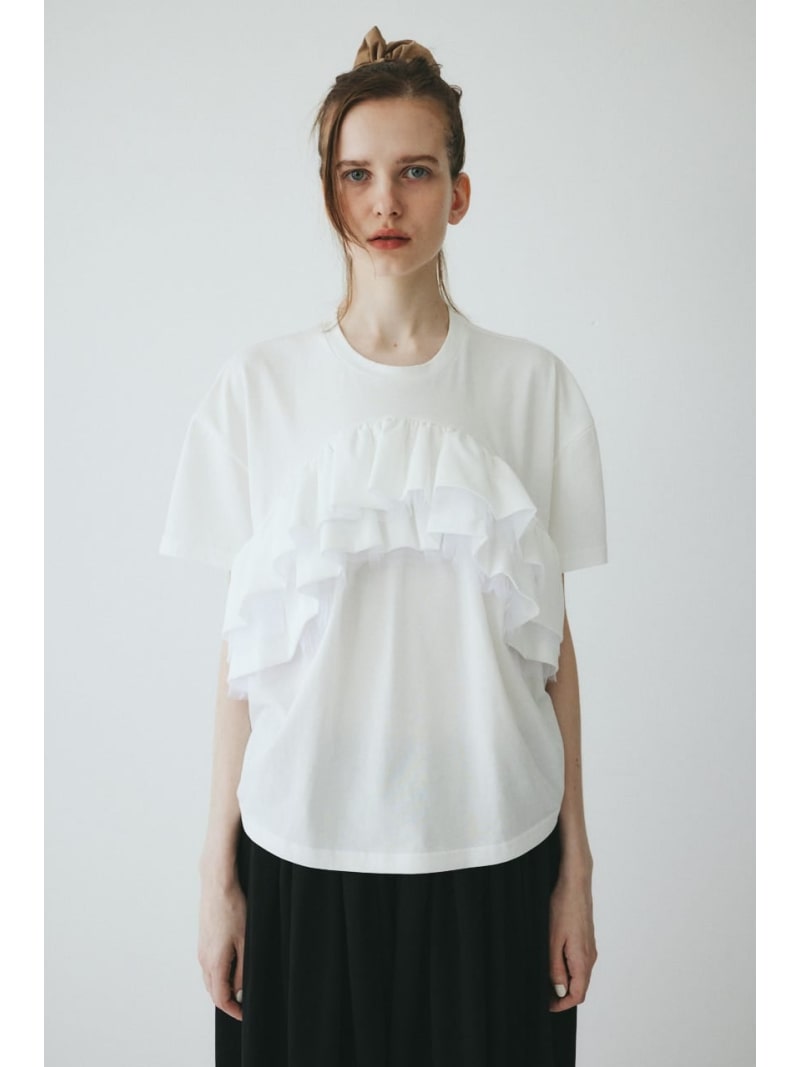 A line ruffle tops HeRIN.CYE ヘリンドットサイ トップス カットソー・Tシャツ ホワイト ブラック