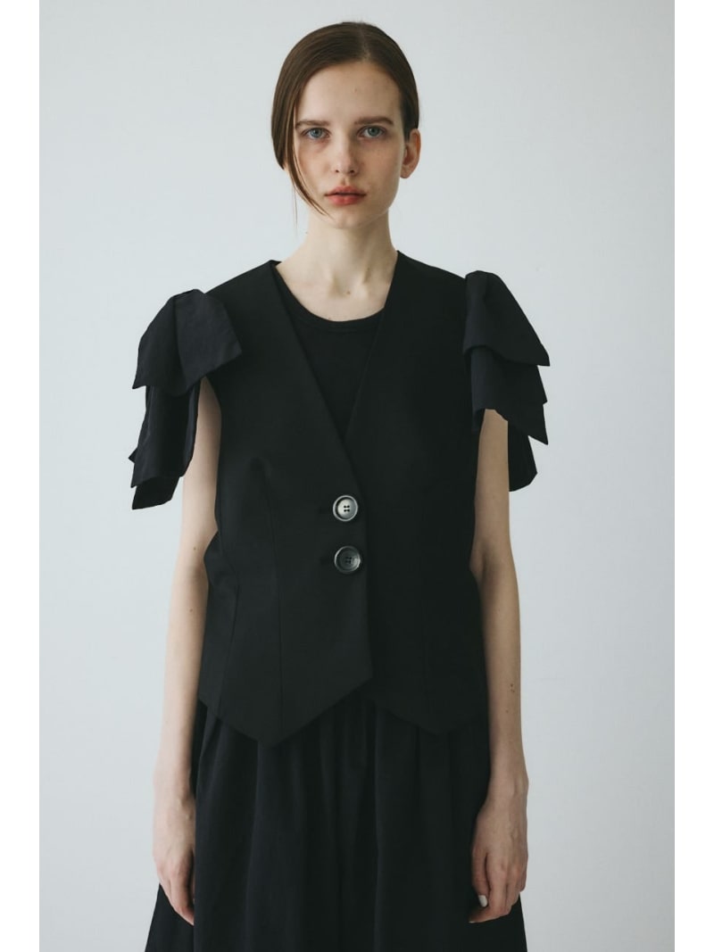 Rakuten - Ribbon shoulder vest HeRIN.CYE ヘリンドットサイ トップス ベスト・ジレ グレー ブラック【送料無料】[Rakuten Fashion]