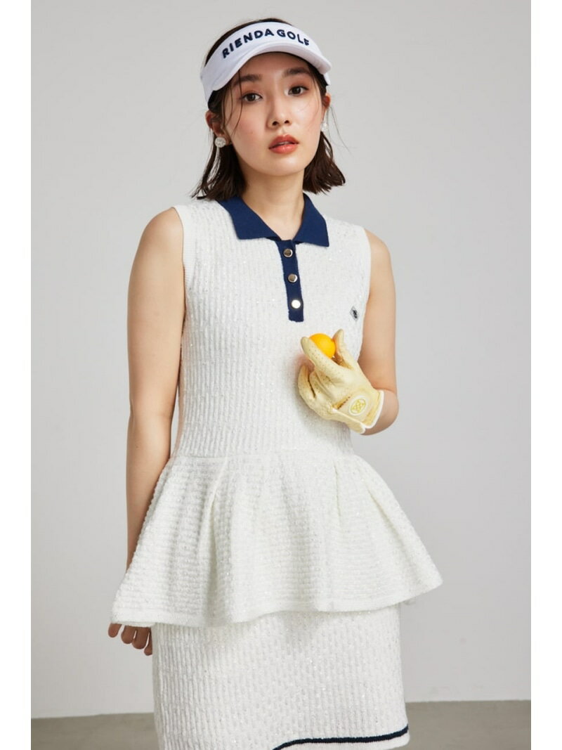Rakuten - 【RIENDA GOLF】シャイニーツイードペプラムニットTOP rienda リエンダ トップス ニット ピンク ホワイト ネイビー【送料無料】[Rakuten Fashion]