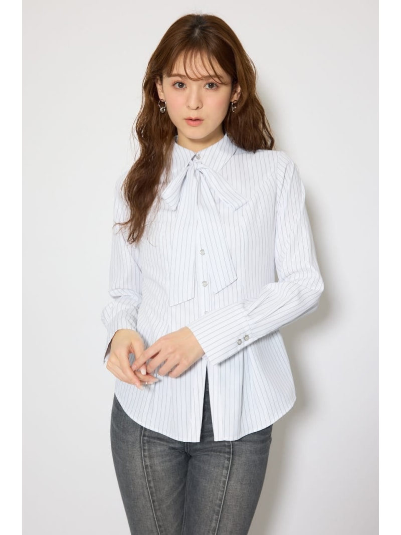 Rakuten - ウエストシェイプボウタイシャツ rienda リエンダ トップス シャツ・ブラウス ホワイト ブラック【送料無料】[Rakuten Fashion]