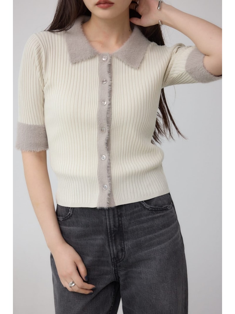 Rakuten - シャギーコンビポロニットトップス AZUL BY MOUSSY アズールバイマウジー トップス ニット ブラック グリーン[Rakuten Fashion]