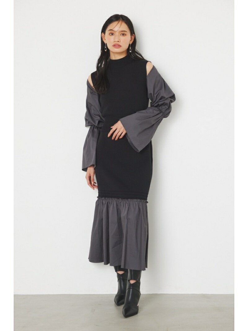 【SALE／30%OFF】2WAYショルダースリットパフスリーブKnit OP rienda リエンダ ワンピース・ドレス ワンピース ブラック グリーン ブラウン ホワイト【RBA_E】【送料無料】[Rakuten Fashion]