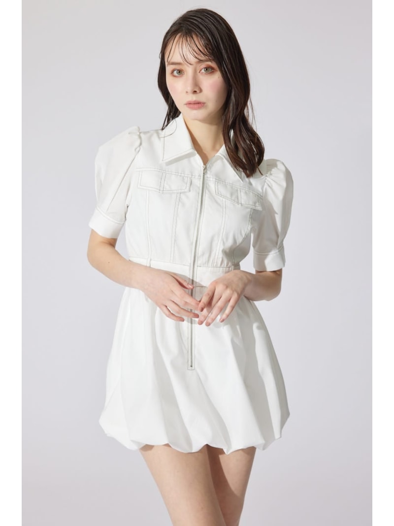 樂天商城 - 【SALE／60%OFF】フロントジップバルーンミニロンパース rienda リエンダ ワンピース・ドレス ワンピース ベージュ カーキグリーン ホワイト【RBA_E】【送料無料】[Rakuten Fashion]