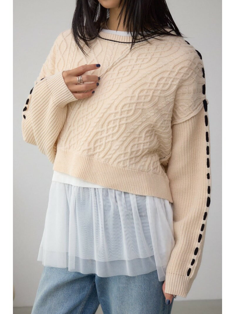 ステッチデザインケーブルニット AZUL BY MOUSSY アズールバイマウジー トップス ニット ブラック グレー【送料無料】[Rakuten Fashion]のサムネイル