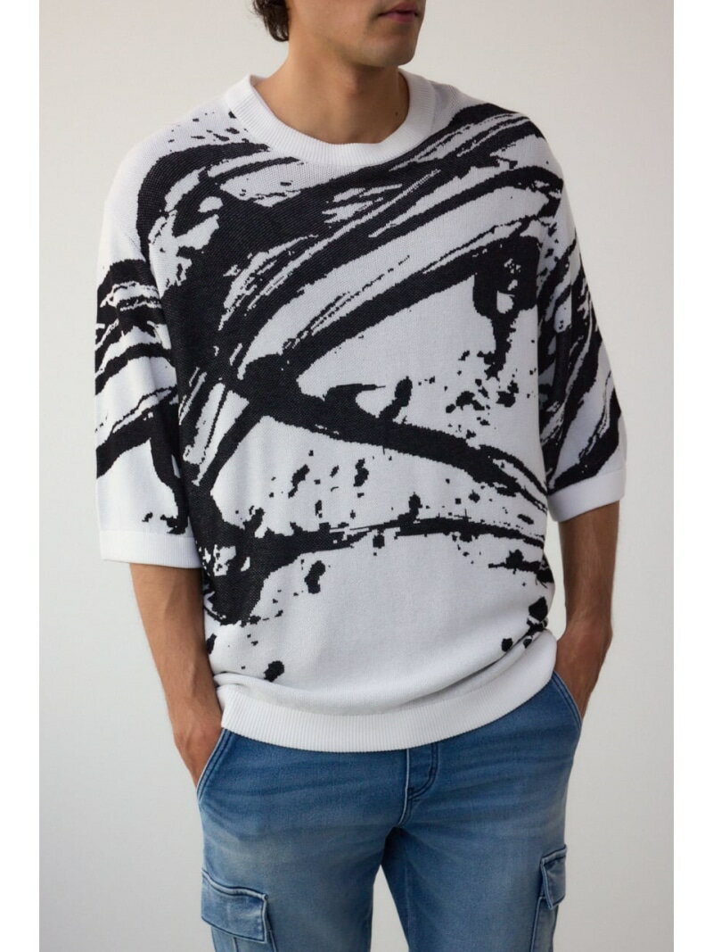 樂天商城 - 【SALE／50%OFF】アブストラクトジャガード5分袖ニット AZUL BY MOUSSY アズールバイマウジー トップス ニット ホワイト ブラック【RBA_E】[Rakuten Fashion]