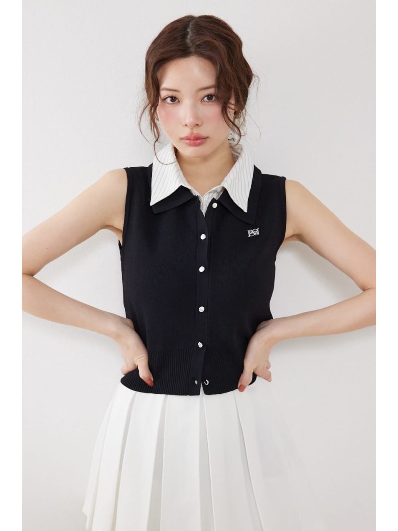 【AKB48 伊藤百花さん着用アイテム】シャツレイヤードライクニットベスト rienda リエンダ トップス シャツ・ブラウス グレー イエロー ブラック【送料無料】[Rakuten Fashion]