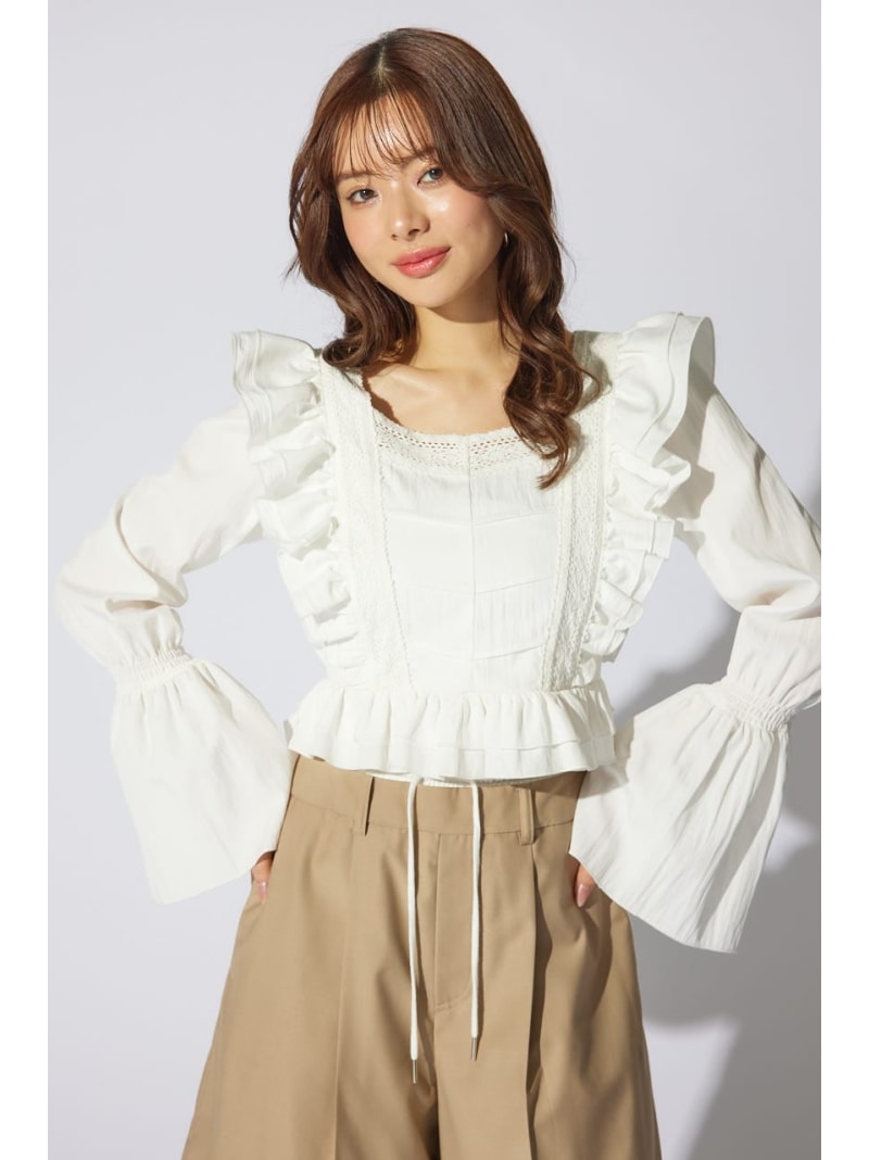 樂天商城 - 【SALE／10%OFF】レースラインペプラムブラウス rienda リエンダ トップス シャツ・ブラウス ホワイト ブラック イエロー【RBA_E】【送料無料】[Rakuten Fashion]